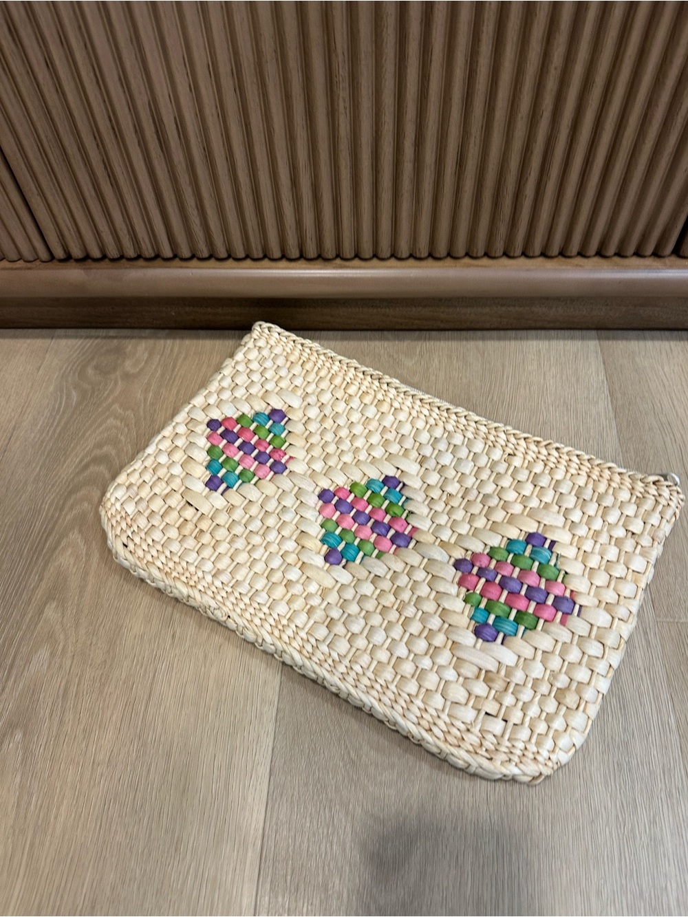 Woven Straw Clutch with Colorful Embroidery